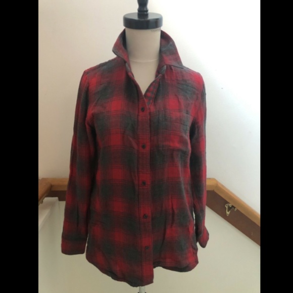EUC MADEWELL RED CHECK PLAID LUMBERJANE TUNIC TOP XS - Picture 1 of 7